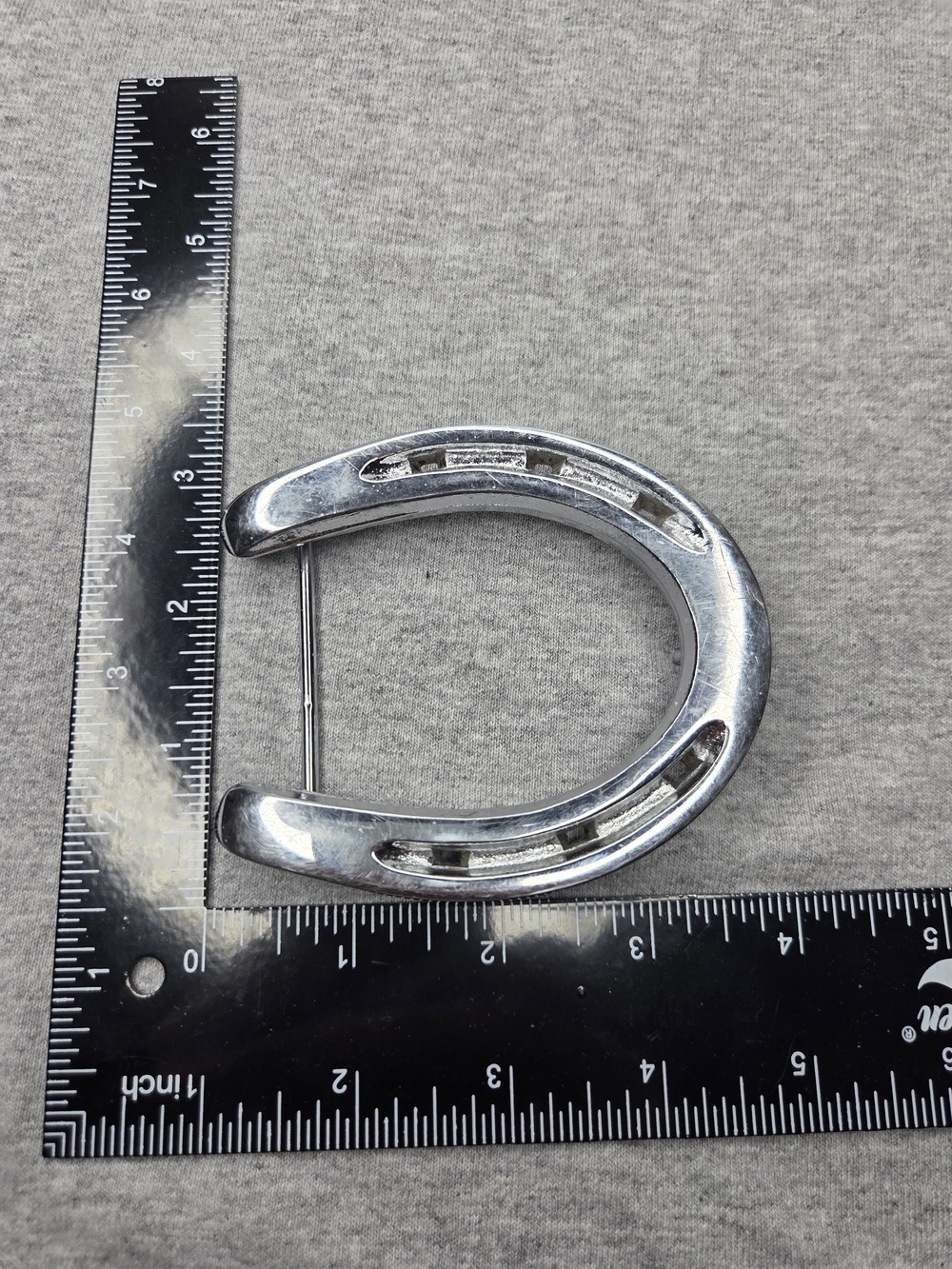 Vintage Diamond Hot Forged Horseshoe Figural Chrome Belt Buckle Equestrian - Picture 4 of 8